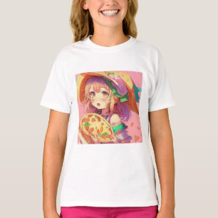 Söt Anime Girl Holding Pizza T Shirt