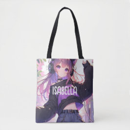 Söt Anime Girl i hörlurar på födelsedagen Tygkasse