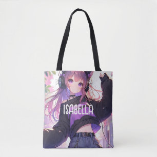 Söt Anime Girl i hörlurar på födelsedagen Tygkasse