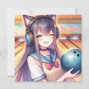 Söt Anime Girl in Bowling Födelsedagsfest Inbjudningar