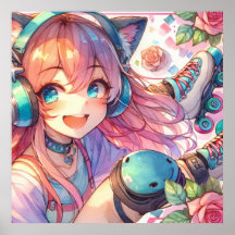 Söt Anime Girl in Roller Skates