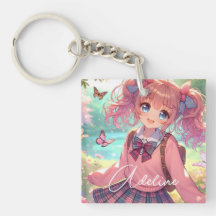 Söt Anime Girl in Rosa Pigtails