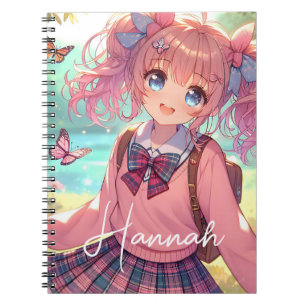 Söt Anime Girl in Rosa Pigtails Anteckningsbok
