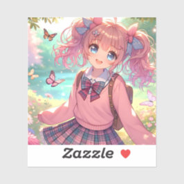 Söt Anime Girl in Rosa Pigtails Klistermärken