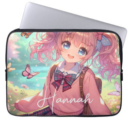 Söt Anime Girl in Rosa Pigtails Laptop Fodral