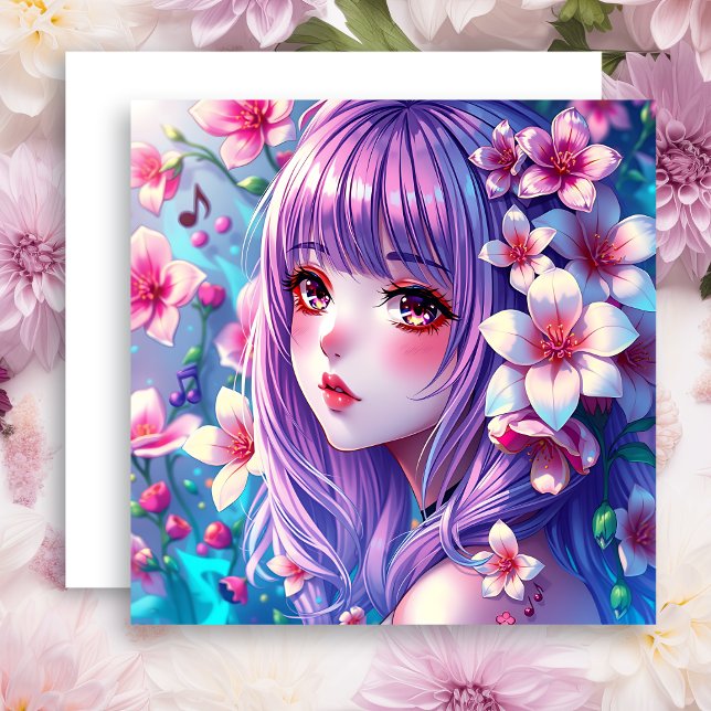 Söt Anime Girl med Lila Hair Kort (Skapare uppladdad)