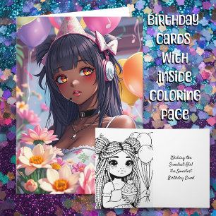 Söt Anime Girl of Färg Personlig Birthday Kort