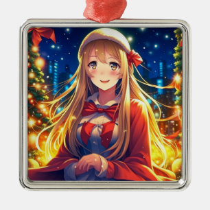 Söt Anime Girl på vinterjul Julgransprydnad Metall