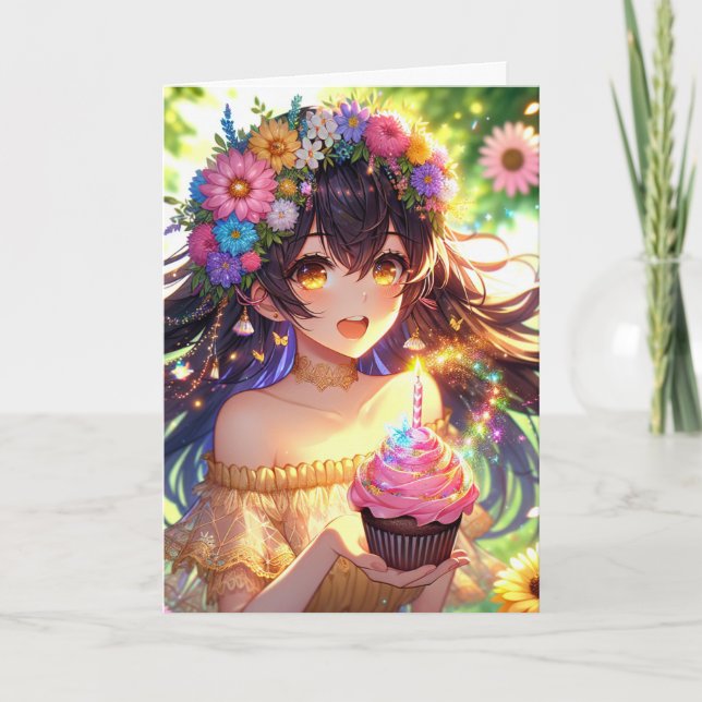 Söt Anime Girl Personlig Birthday Kort (Framsida)