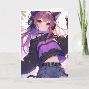 Söt Anime Girl Personlig Birthday Kort