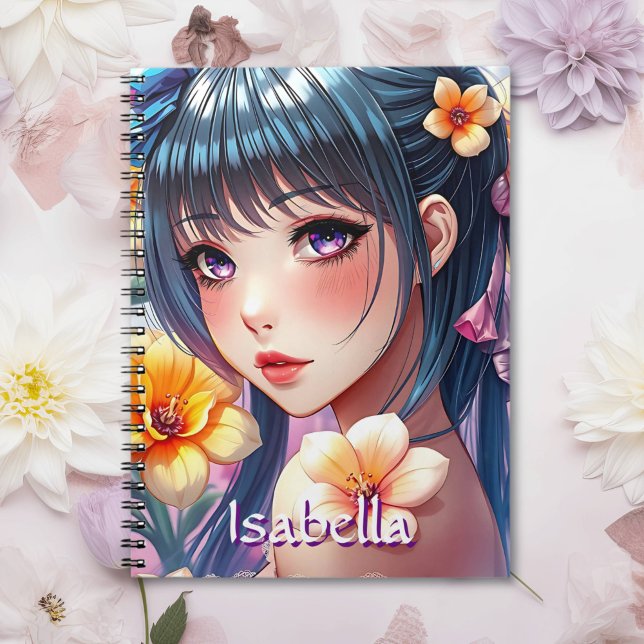 Söt Anime Girl with Daffodils Personlig Anteckningsbok (Skapare uppladdad)