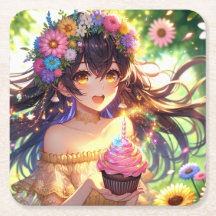 Söt Anime Girl's Birthday Cuptårta