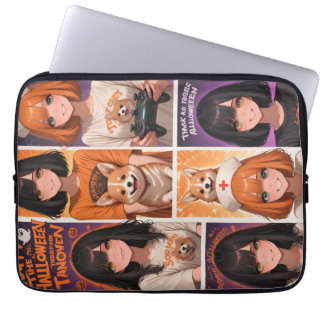 Söt Anime Halloween Collagekonst | Spökliga Tjejer Laptop Fodral
