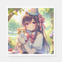 Söt Anime Holding Kitten Girl's Birthday