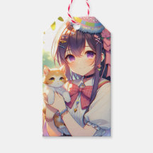 Söt Anime Holding Kitten Girl's Birthday