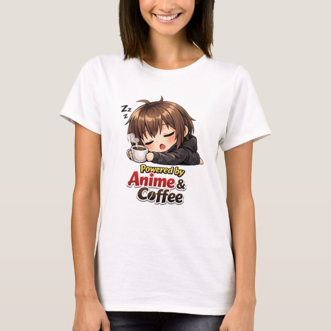 Söt Anime & Kaffe Grafisk T-Shirt för Kvinnor (Framsida)