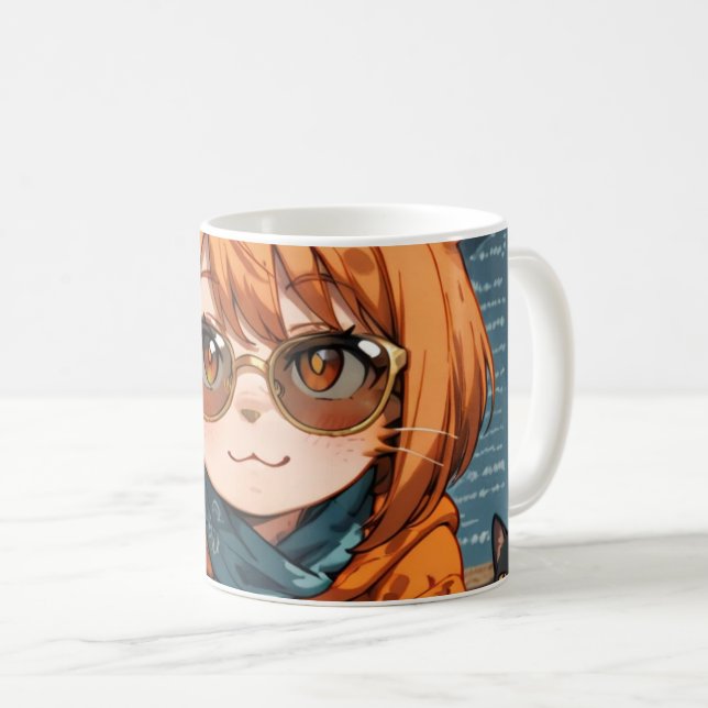 Söt Anime Katt Flicka  Kaffemugg (Framsida höger)