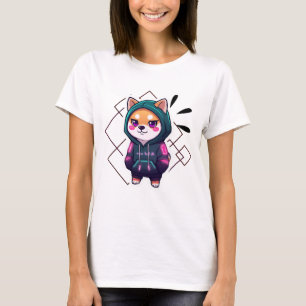 Söt Anime Katt i Hoodie T-Shirt