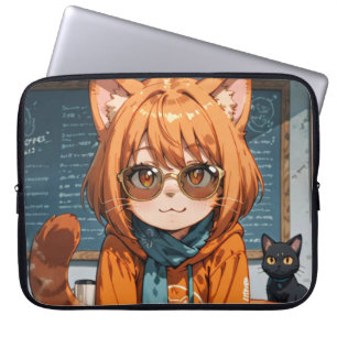 Söt Anime Kattflicka Bärbar Dataskärm Mysig Café Laptop Fodral