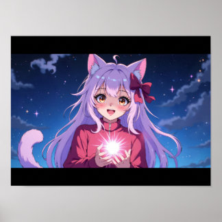 Söt Anime Kattflicka Poster