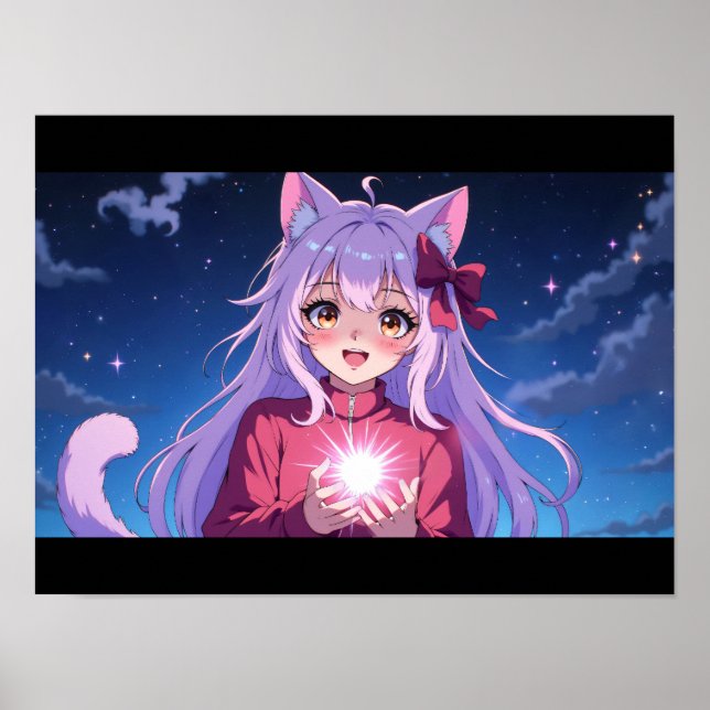 Söt Anime Kattflicka Poster (Framsidan)