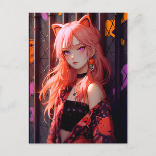 Söt Anime Kattflicka Vykort