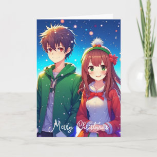 Söt Anime Par God Jul från Oss Kort