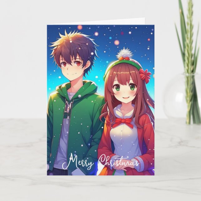 Söt Anime Par | God Jul från Oss Kort (Framsida)