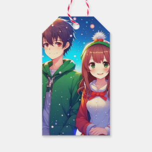 Söt Anime Par God Jul Presentetikett