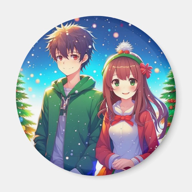 Söt Anime-Par Jul Magnet (Framsidan)