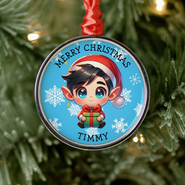 Söt Anime Pojke Elf Personlig Jul Julgransprydnad Metall (Träd)