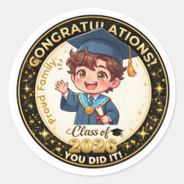 Söt Anime Pojke Examenklass 2026 Guld Runt Klistermärke
