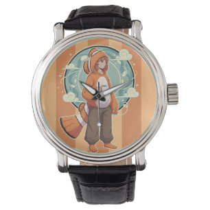 Söt Anime Pojke i Clownfisk Kostym dricker Kaffe Armbandsur