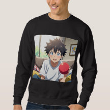 Söt Anime Pojke med Blå Ögon som Håller en Röd Bol