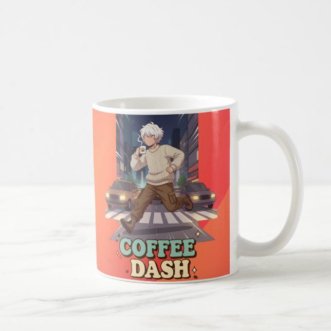Söt Anime Pojke Springande i Staden med Kaffe Kaffemugg (Höger)
