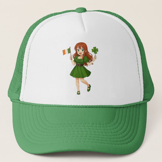 Söt anime rödhårig Saint Patrick's Day Keps (Framsida)