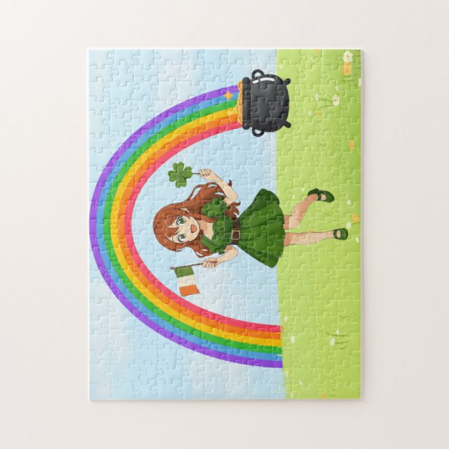 Söt anime rödhårig Saint Patrick's Day Pussel (Vertikal)