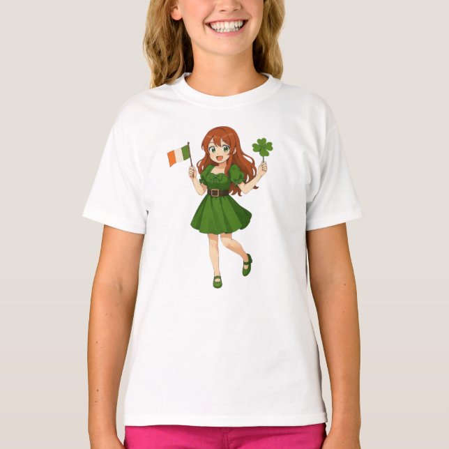 Söt anime rödhårig Saint Patrick's Day T Shirt (Framsida)