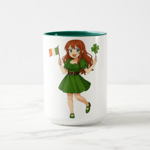 Söt anime rödhårig Sankt Patricks dag Mugg