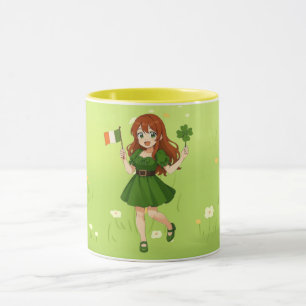 Söt anime rödhårig St. Patrick's Day   Mugg