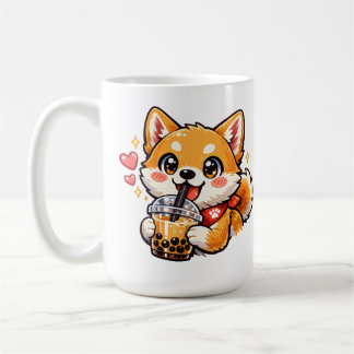 Söt Anime Shiba Inu Dricker Bubble Tea Kawaii Kaffemugg