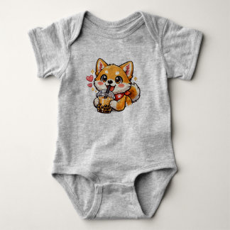 Söt Anime Shiba Inu Dricker Bubble Tea Kawaii T Shirt
