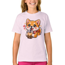 Söt Anime Shiba Inu Dricker Bubble Tea Kawaii