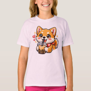 Söt Anime Shiba Inu Dricker Bubble Tea Kawaii T Shirt