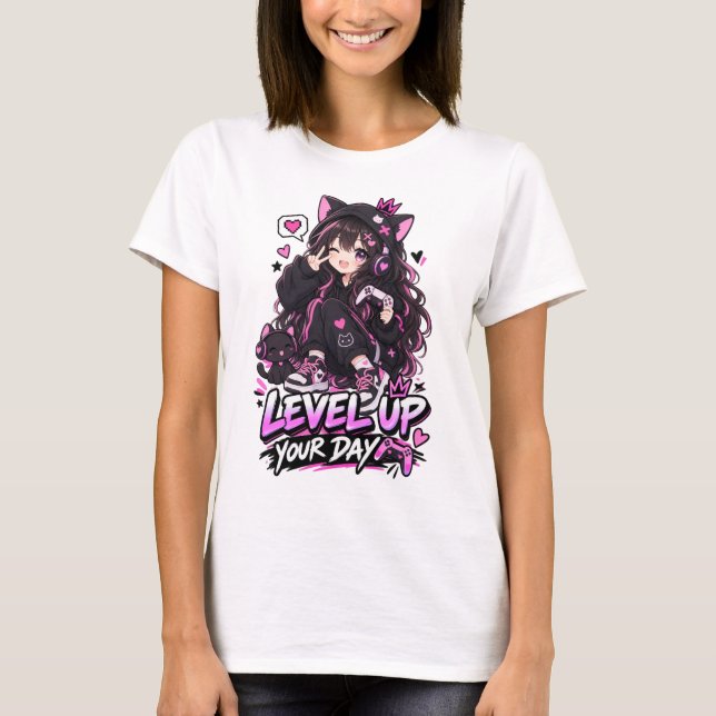 Söt Anime-Spelare T Shirt (Framsida)