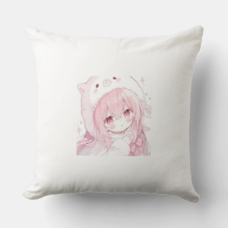 Söt Anime-Style Flicka Kudde