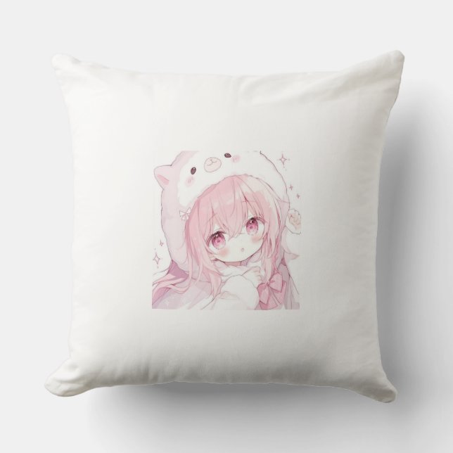 Söt Anime-Style Flicka Kudde (Framsida)