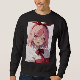 Söt Anime-Tjej-Illustration med Rosa Hår Lång Ärmad Tröja