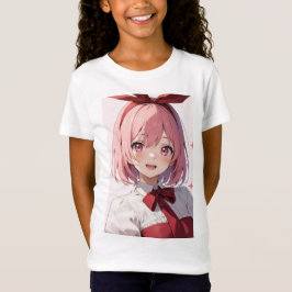 Söt Anime-Tjej-Illustration med Rosa Hår T Shirt