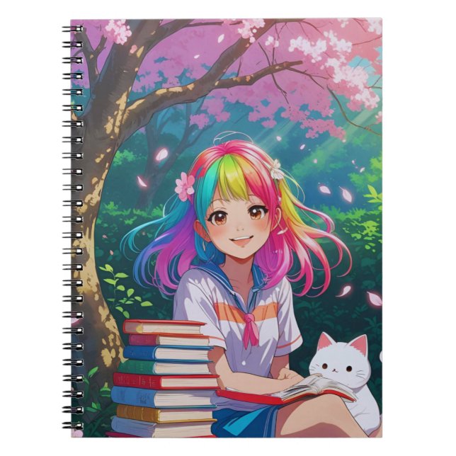 Söt Anime Tjej med en Kattunge Anteckningsbok (Framsidan)